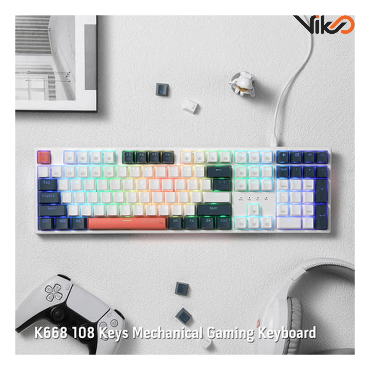 کیبورد گیمینگ ردراگون مدل TRUNDLE K668WBO RGB