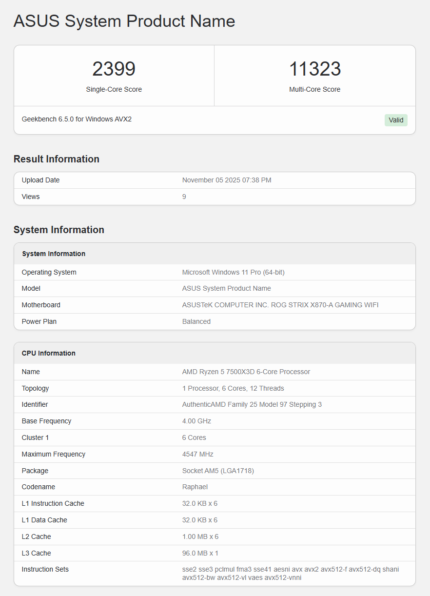 AMD Ryzen 5 7500X3D در Geekbench رؤیت شد؛ عملکردی نزدیک به 7600X3D با قیمت اقتصادی