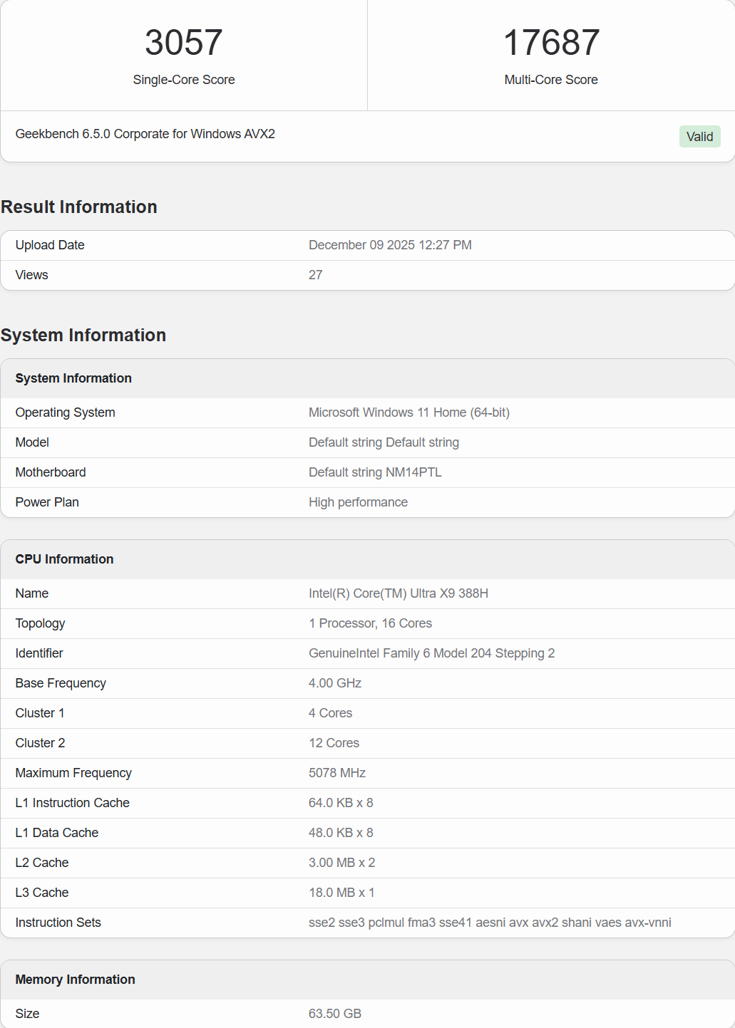 X9 388H با امتیاز تک‌هسته 3057 وارد رقابت با AMD می‌شود