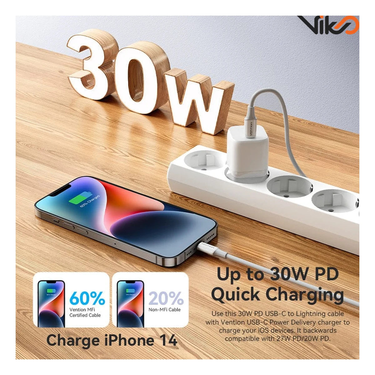 کابل شارژ C Male to Lightning ونشن مدل TASWF طول 1 متر
